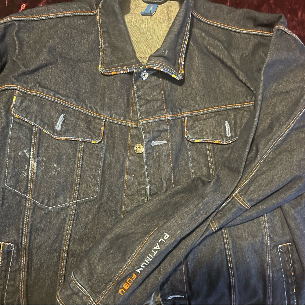 Y2K FUBU Dark Gray Denim Jacket with 1990s Fat Albert stitching
